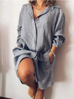 Plain Shirt Collar Long Sleeve Comfy Casual Mini Dress