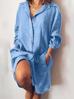Plain Shirt Collar Long Sleeve Comfy Casual Mini Dress