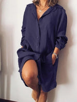 Plain Shirt Collar Long Sleeve Comfy Casual Mini Dress