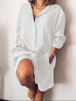 Plain Shirt Collar Long Sleeve Comfy Casual Mini Dress