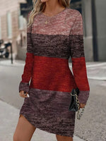 Ethnic Crew Neck Long Sleeve Comfy Casual Mini Dress