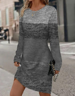 Ethnic Crew Neck Long Sleeve Comfy Casual Mini Dress