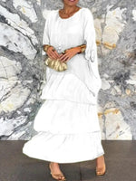 Plain V Neck Three Quarter Sleeve Comfy Casual Midi Dress