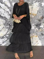 Plain V Neck Three Quarter Sleeve Comfy Casual Midi Dress