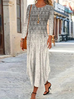 Geometric Long Sleeve Comfy Casual Maxi Dress