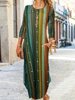Geometric Long Sleeve Comfy Casual Maxi Dress