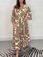 Geometric Shawl Collar Half Sleeve Comfy Casual Midi Dress