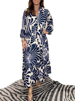 Geometric Shawl Collar Half Sleeve Comfy Casual Midi Dress