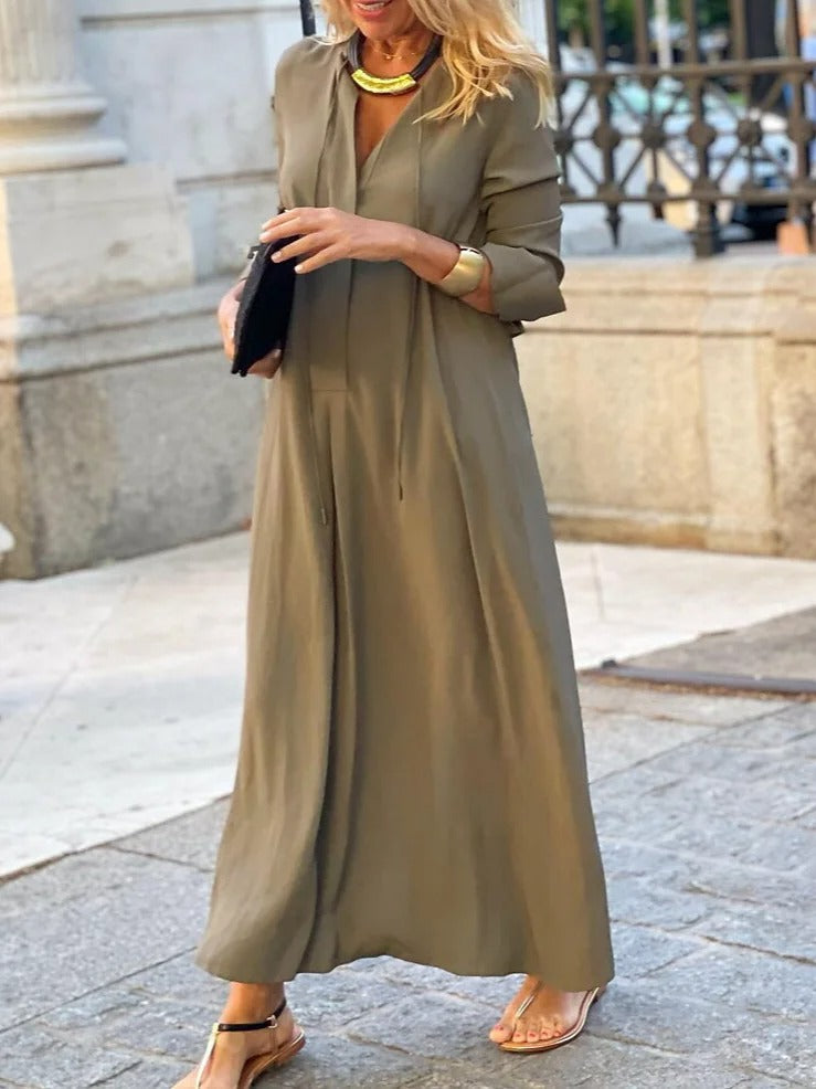 Casual Plain Crew Neck Long Sleeve Maxi Dress