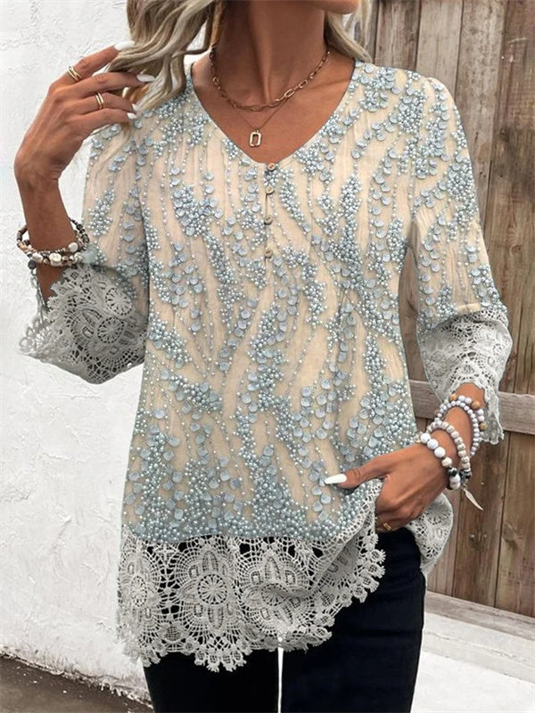 V-neck Plain Short Sleeve Loose Shirt