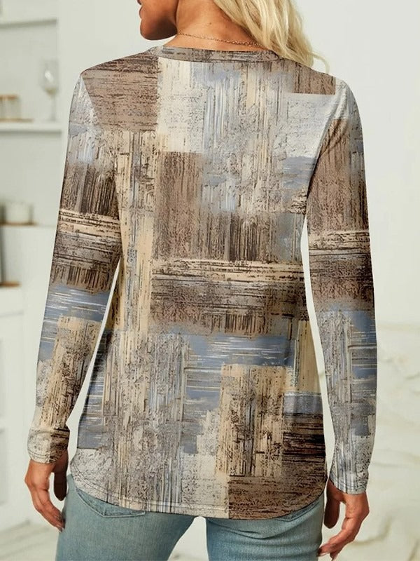 Geometric Print Casual Crew Neck Long Sleeve T-shirt