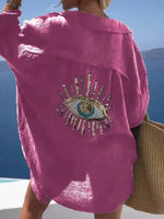 Abstract Shirt Collar Long Sleeve Comfy Blouse