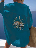 Abstract Shirt Collar Long Sleeve Comfy Blouse