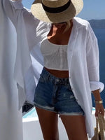 Abstract Shirt Collar Long Sleeve Comfy Blouse