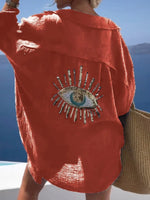 Abstract Shirt Collar Long Sleeve Comfy Blouse