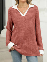Plain Shawl Collar Long Sleeve Comfy Blouse
