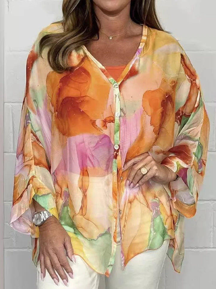 Floral Print Shirt Collar Long Sleeve Casual Shirt