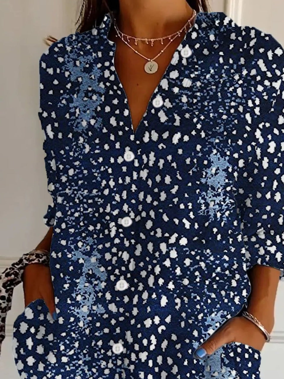 Ethnic Polka Dots Shirt Collar Long Sleeve Loose Shirt