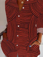 Geometric Stripes Shirt Collar Long Sleeve Lightweight Regular Fit Shirt