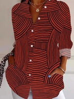Geometric Stripes Shirt Collar Long Sleeve Lightweight Regular Fit Shirt
