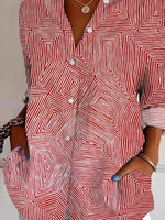 Geometric Print Shirt Collar Long Sleeve Lightweight Regular Fit Shirt