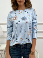 Casual Floral Print Crew Neck Long Sleeve Daily Loose Blouse