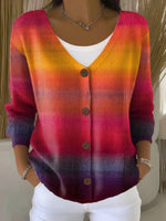 Vintage Gradient Buttoned Long Sleeve Loose Comfy Cardigan