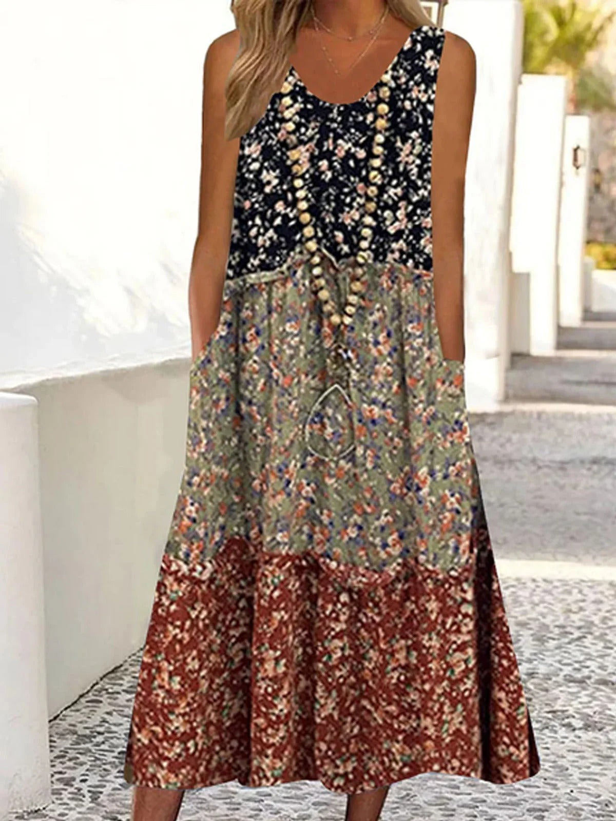 Women's Casual Dress Summer Loose Casual Floral Pritned Midi Dress