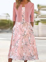 Round Neck Half Sleeve Floral Two Piece Midi Dress