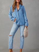 Women's Shirt Spring Collar Denim Long Sleeve Abstract Regular Loose Blouse