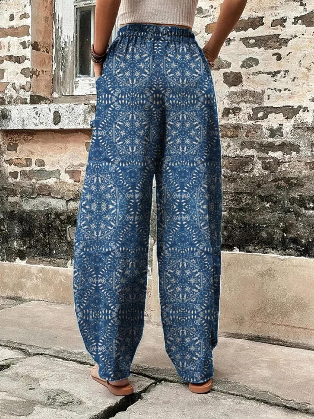 Blue Casual Ethnic Harem Long Pants