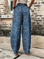 Blue Casual Ethnic Harem Long Pants