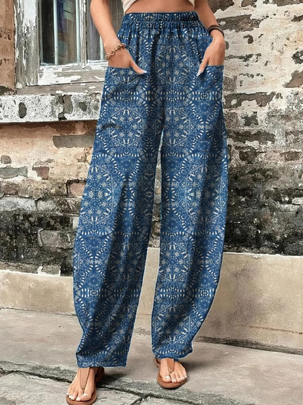 Blue Casual Ethnic Harem Long Pants