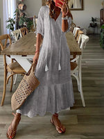 Women's Striped V Neck Half Sleeve Comfy Casual Maxi Dress