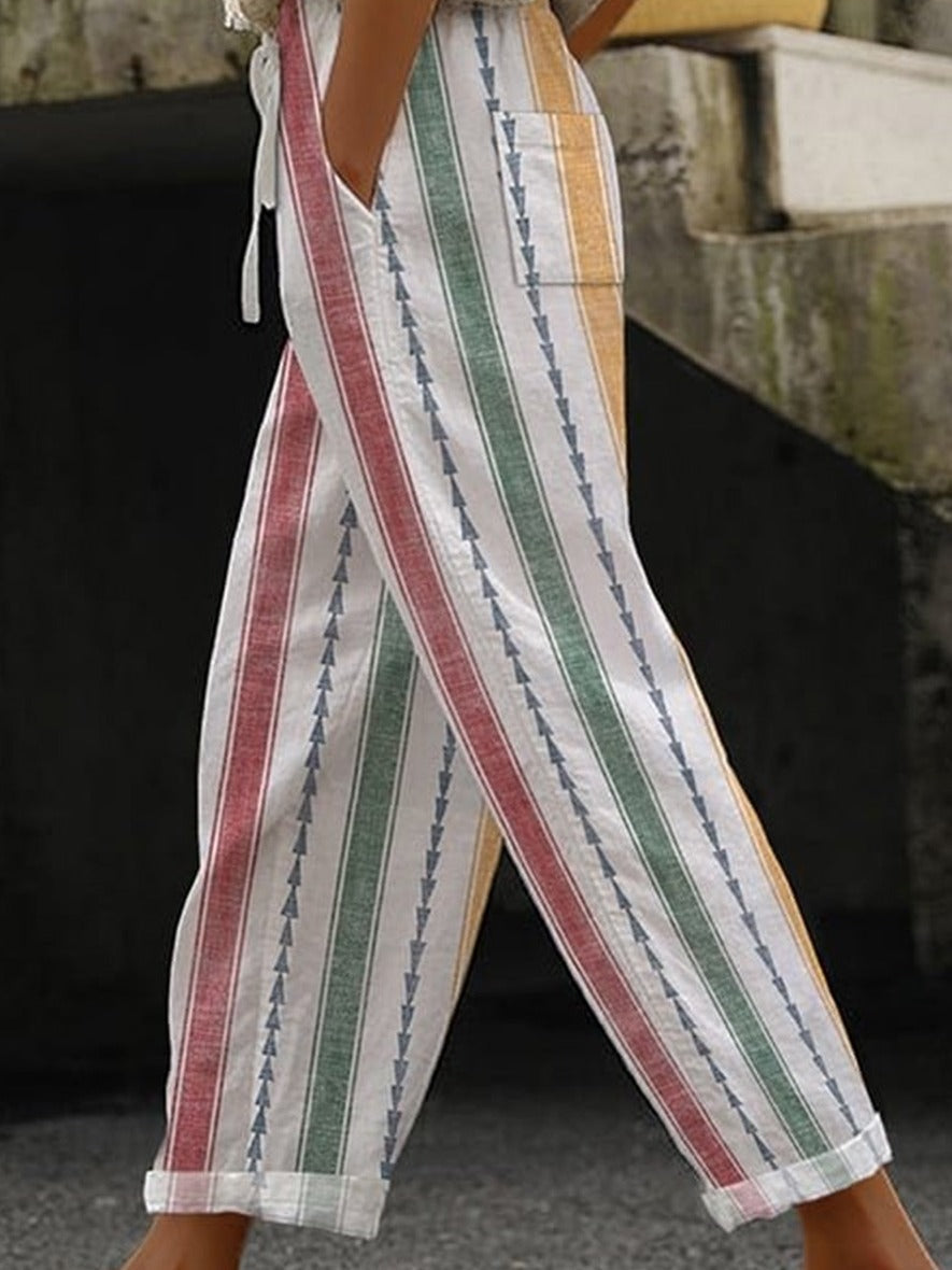Casual Striped Harem Ankle Pants