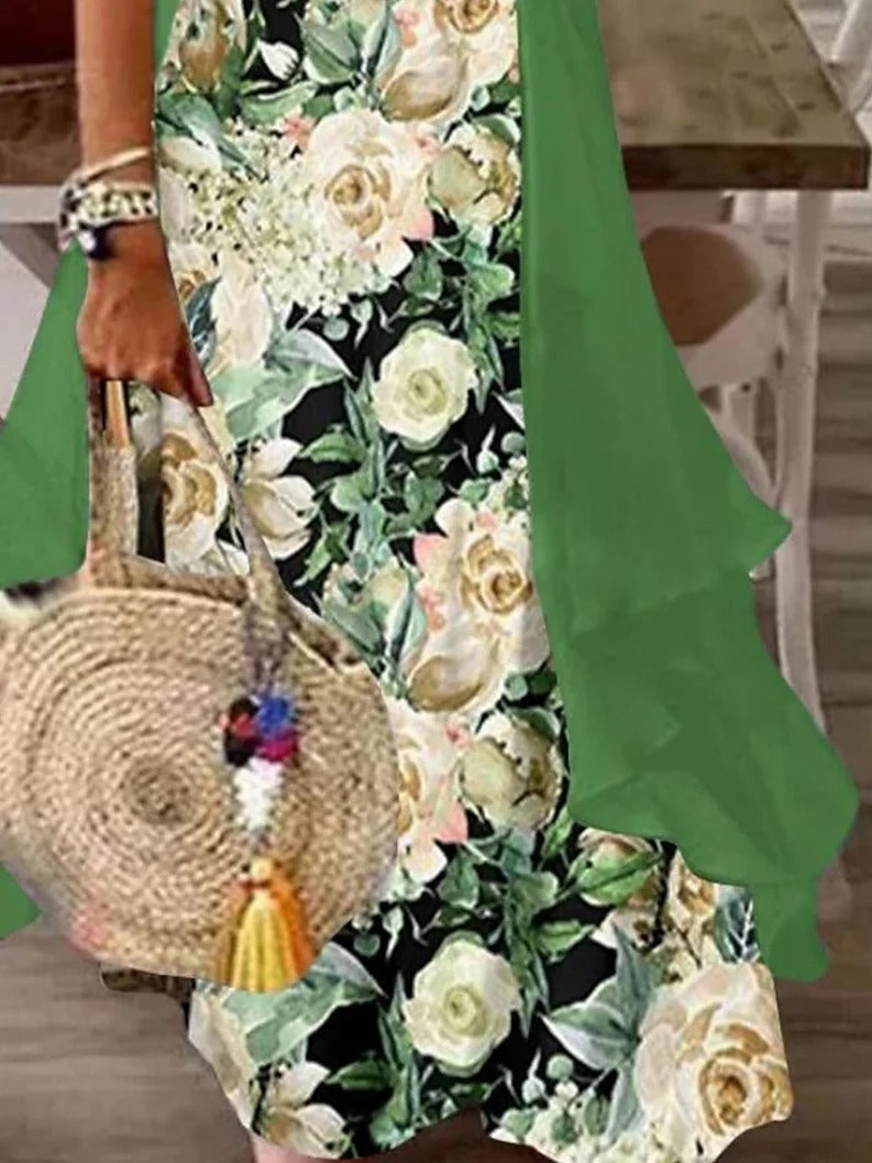 Wrap Casual Floral 3/4 Sleeves Two-Piece Maxi Dress