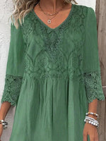 Plain Lace Casual Loose 3/4 Sleeves Midi Dress