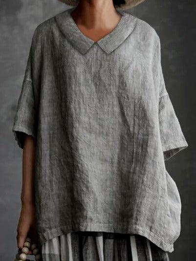 Plain Cotton Casual V Neck Half Sleeve Shirt