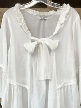 Plain V Neck Cotton-Blend Blouse