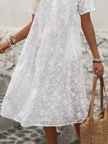 Crew Neck Simple Plain Cotton Midi Dress