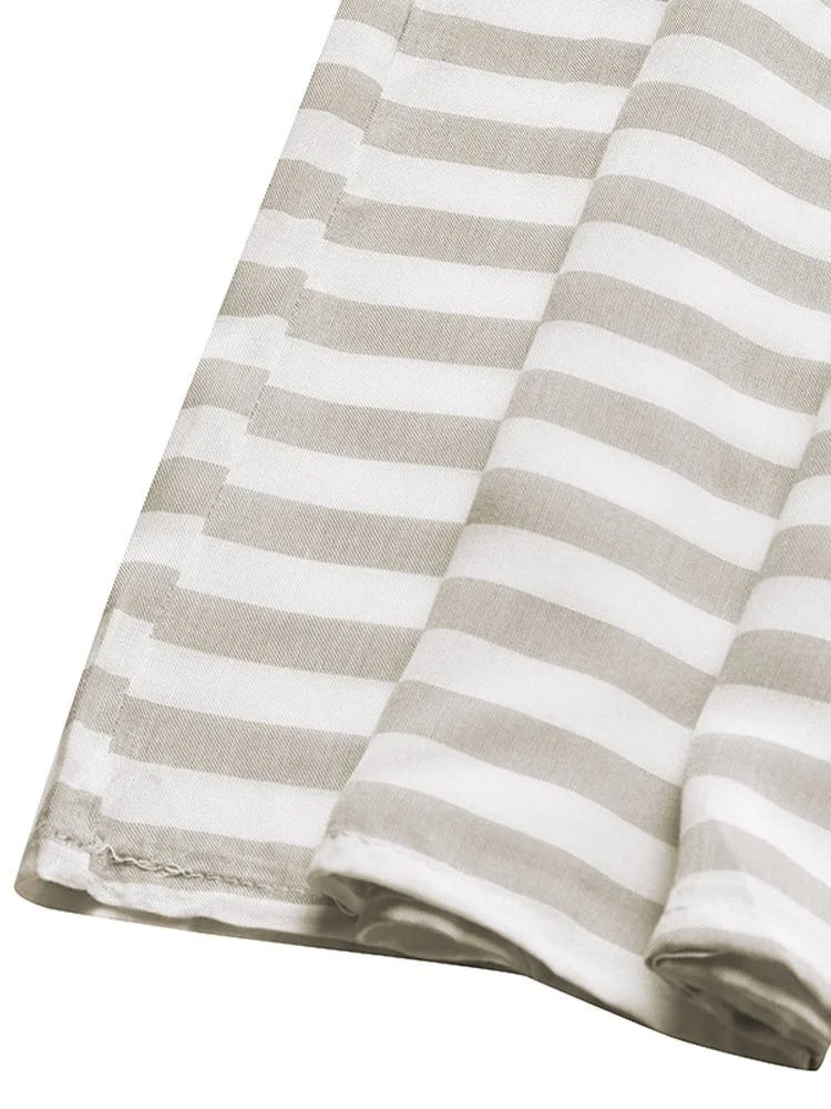 Striped Casual Crew Neck 3/4 Sleeves Cotton Casual Maxi Dress