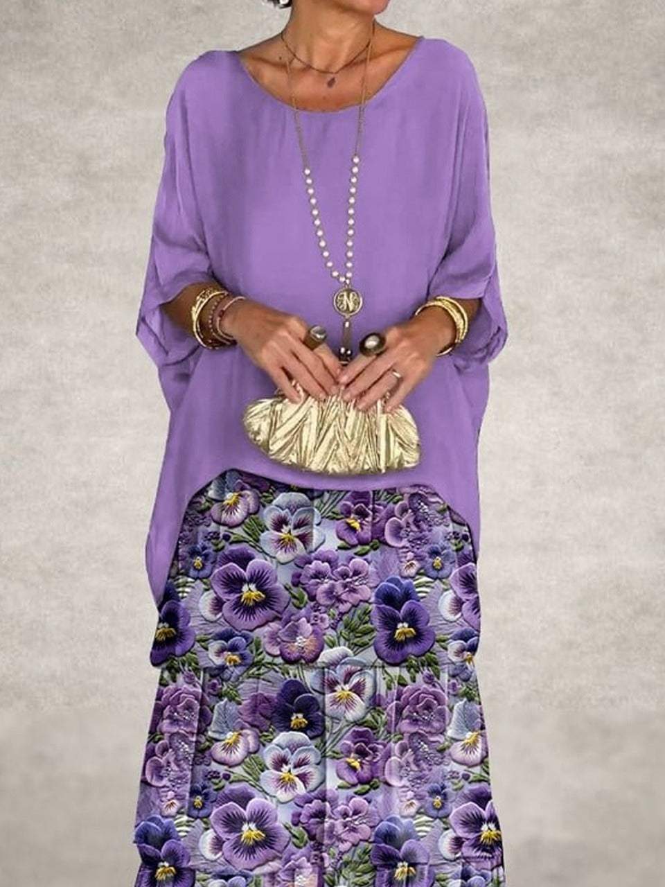 Crew Neck Vacation Loose Floral Maxi Dress