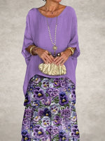 Crew Neck Vacation Loose Floral Maxi Dress