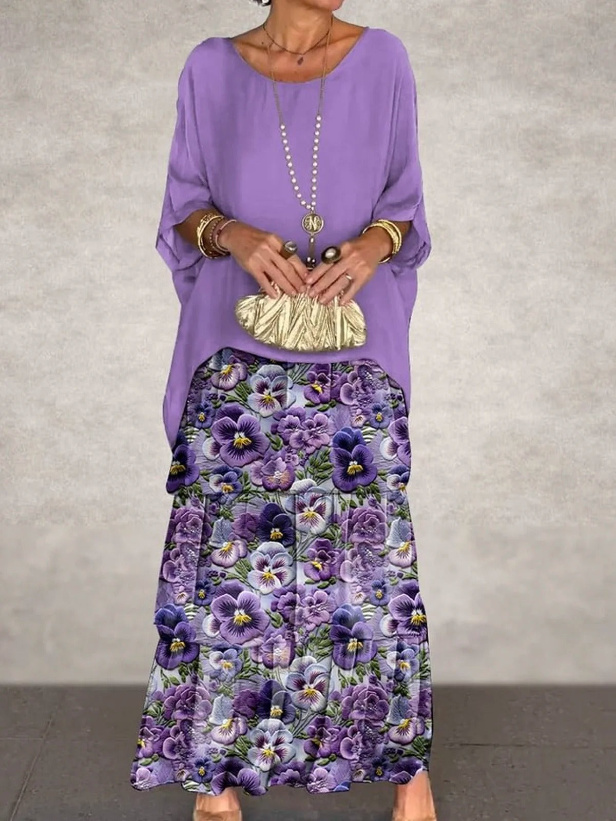 Crew Neck Vacation Loose Floral Maxi Dress