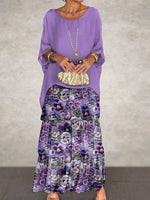 Crew Neck Vacation Loose Floral Maxi Dress