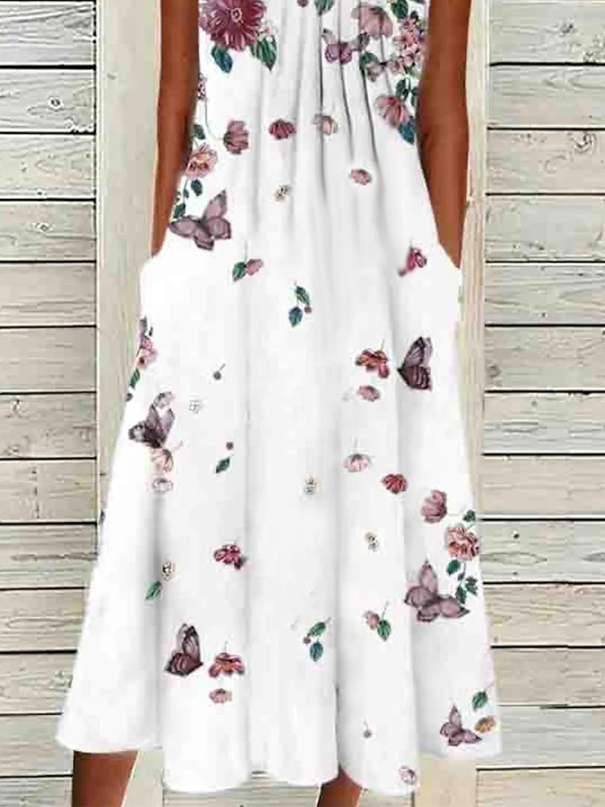 Sleeveless Regular Fit Vacation Floral Midi Dress