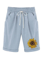 Women's Sunflower Plus Size Casual Pockets Elastic Waist Shorts