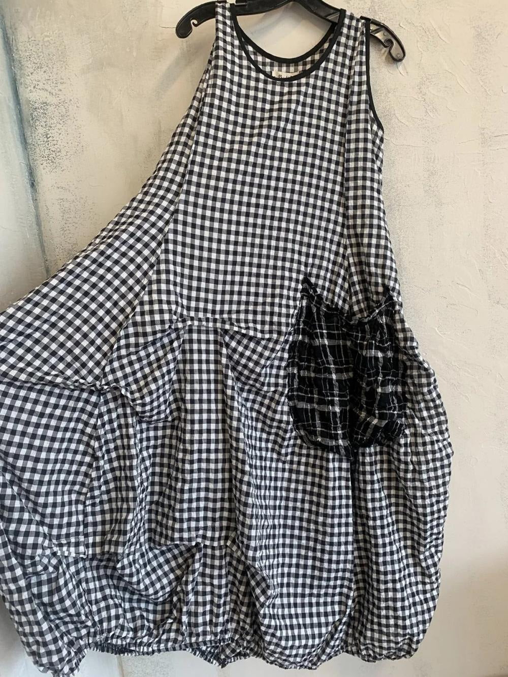 Women's Checkered Summer Pockets Midi Dress