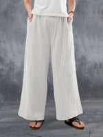 Women's Casual Solid Pockets Cotton and Linen Wide Leg Pants