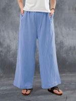 Women's Casual Solid Pockets Cotton and Linen Wide Leg Pants